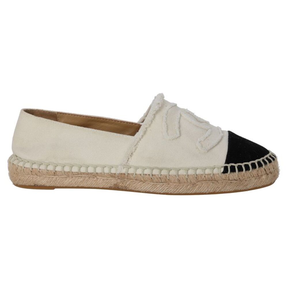 Chanel CC Espadrille Flats in White Canvas